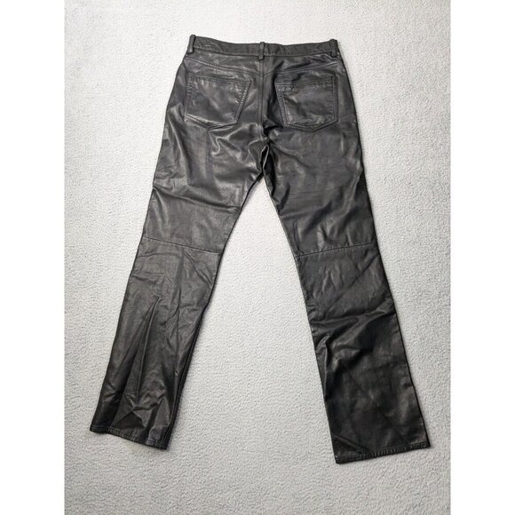 Gap Leather Pants Mens 34 Button Fly Retro Y2K Vintage Style Rock Biker Black - Picture 2 of 16
